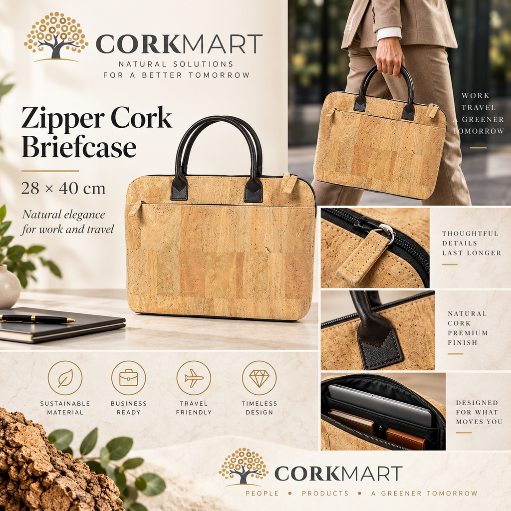 Zipper Cork Briefcase editorial collage